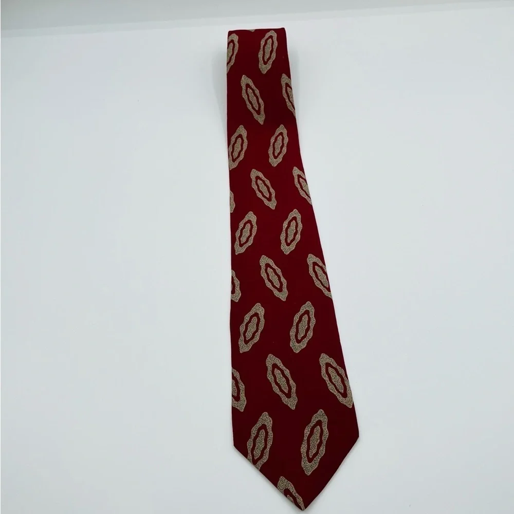 Valentino Vintage Italian Silk Tie Necktie Red/Black Geometric Pattern